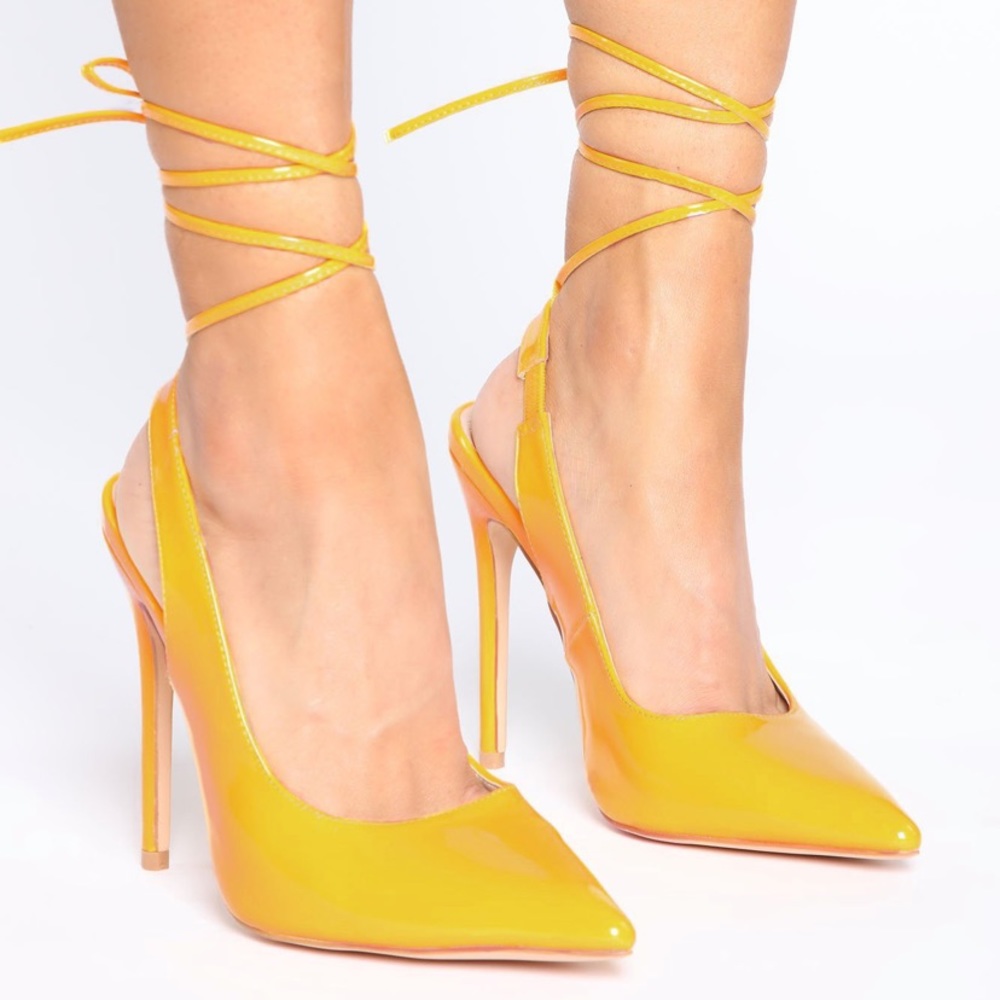 MUSTARD YELLOW LACE UP HEELS
